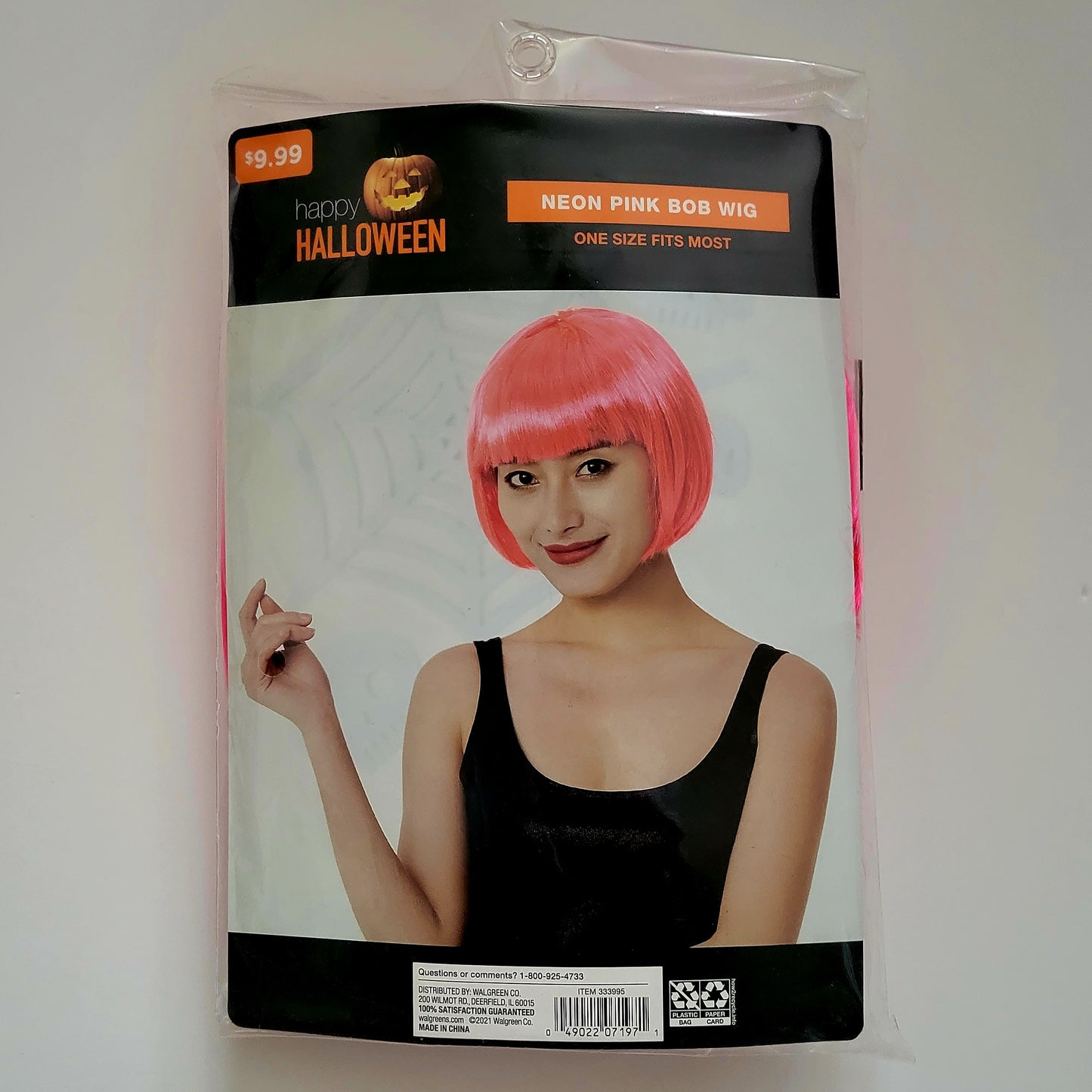 Peluca Para Niñas Bob Wig Halloween Rosa Neon