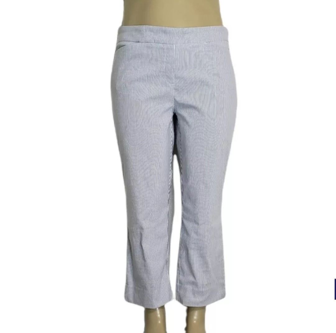 XXL Pantalon de Tela Stretch Rayado Blanco Y Azul