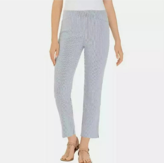 XXL Pantalon de Tela Stretch Rayado Blanco Y Azul