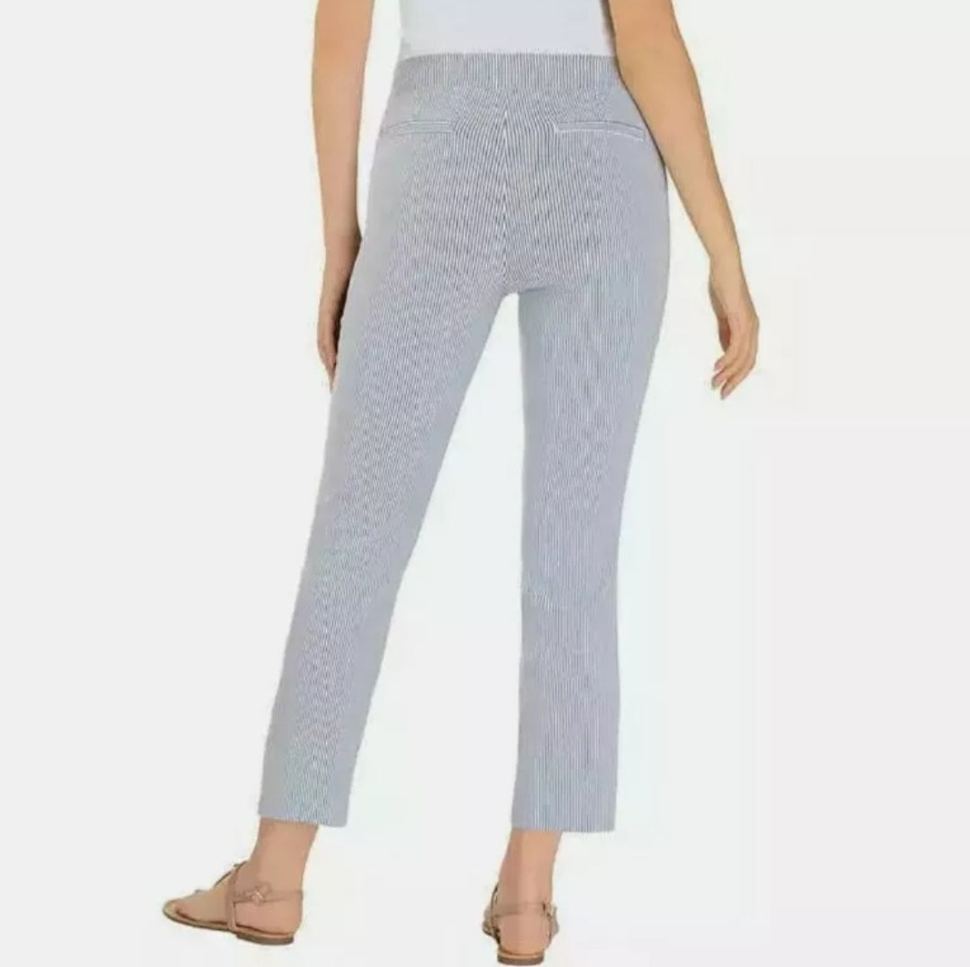 XXL Pantalon de Tela Stretch Rayado Blanco Y Azul