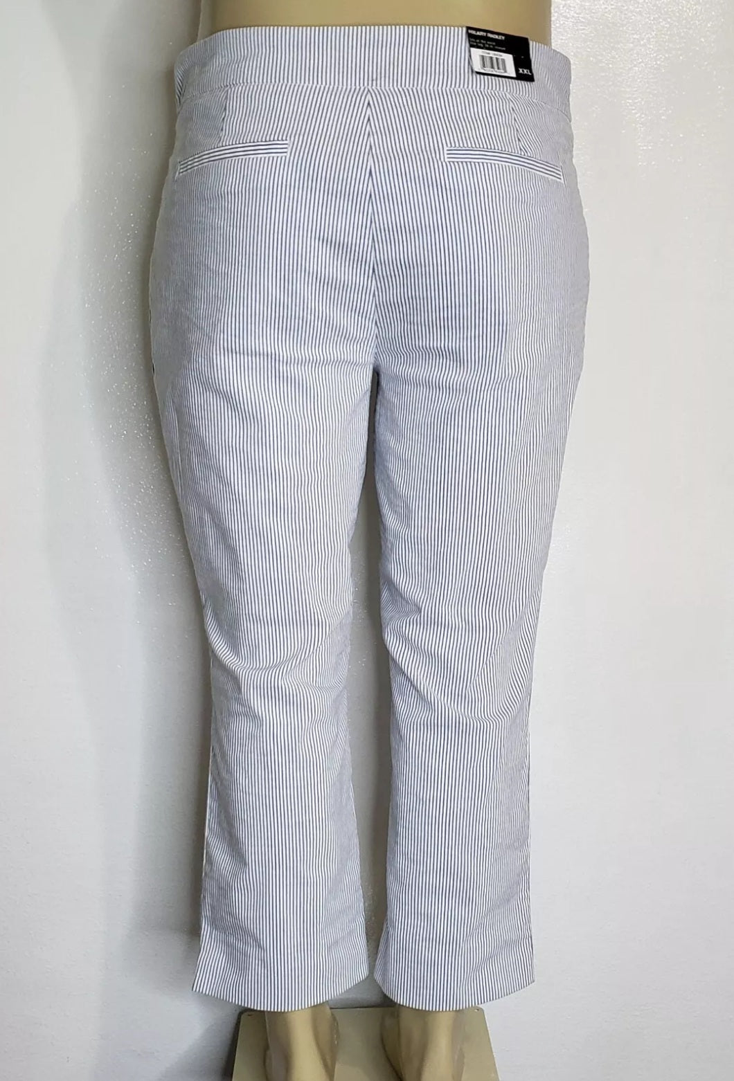 XXL Pantalon de Tela Stretch Rayado Blanco Y Azul