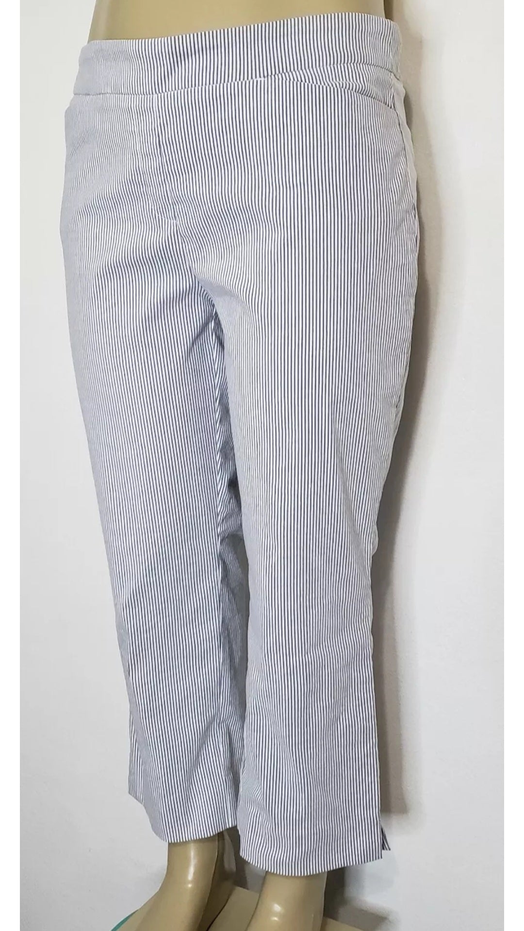 XXL Pantalon de Tela Stretch Rayado Blanco Y Azul