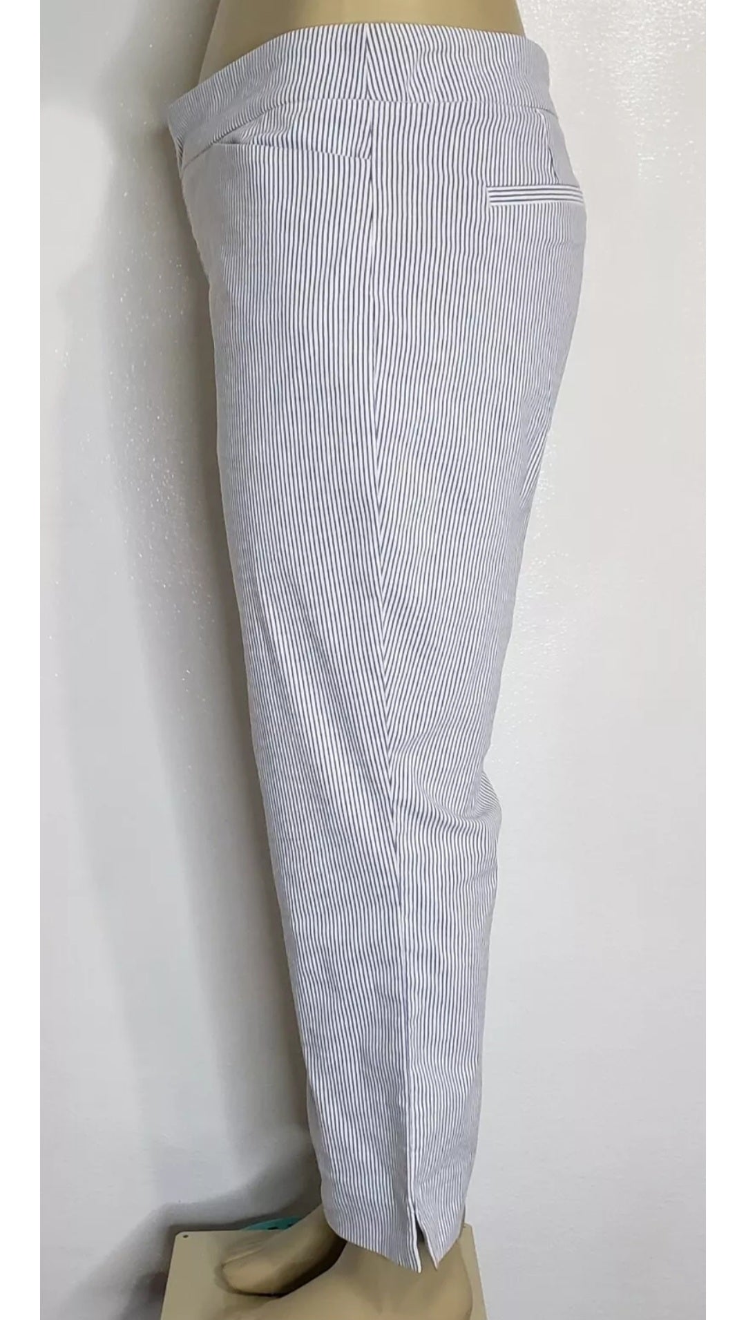 XXL Pantalon de Tela Stretch Rayado Blanco Y Azul